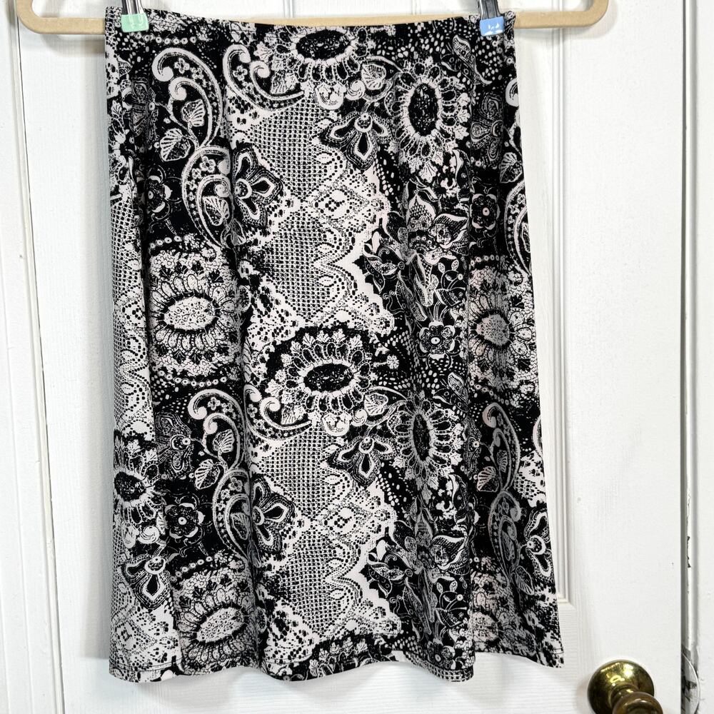 Vintage Y2K Black White Paisley Floral Skirt Size S Y2k Boho Office USA